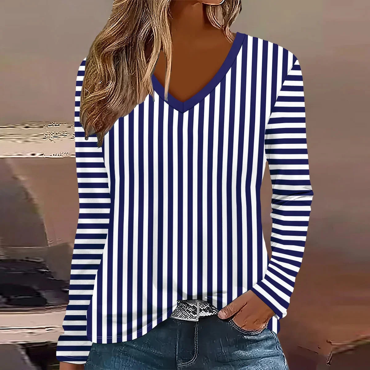 Summer new fashion 2025 women's casual long-sleeved printed T-shirt