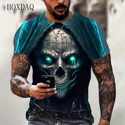 Fashion Trend Skull Pattern Men's T-Shirts 6XL Plus Size Short Sleeve Street Gothic Horror Skeleton Male Tops O-Neck Casual Tee