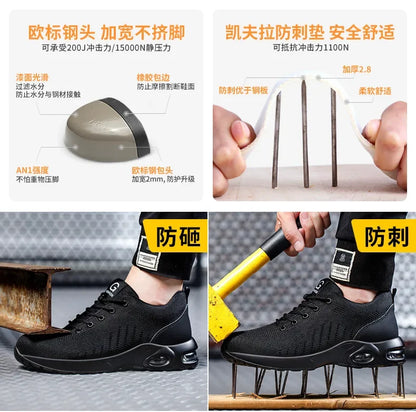 New Styles Men Safety Boots with Steel Toe Cap Anti-smash Work Sneakers Safety Shoes Men Indestructible Work Boots Hiking Shoes