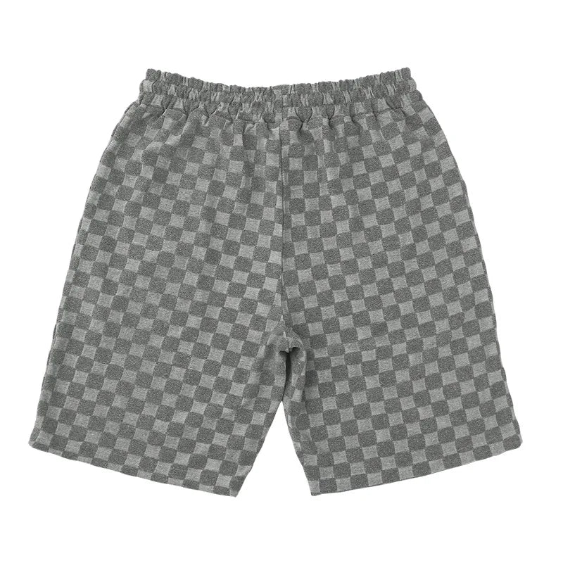 Men's Summer Checkered Loose Two-piece Sports Leisure Suit Short Sleeve T-shirt Shorts Casual Suit Plus Size Fashion Men's Suit