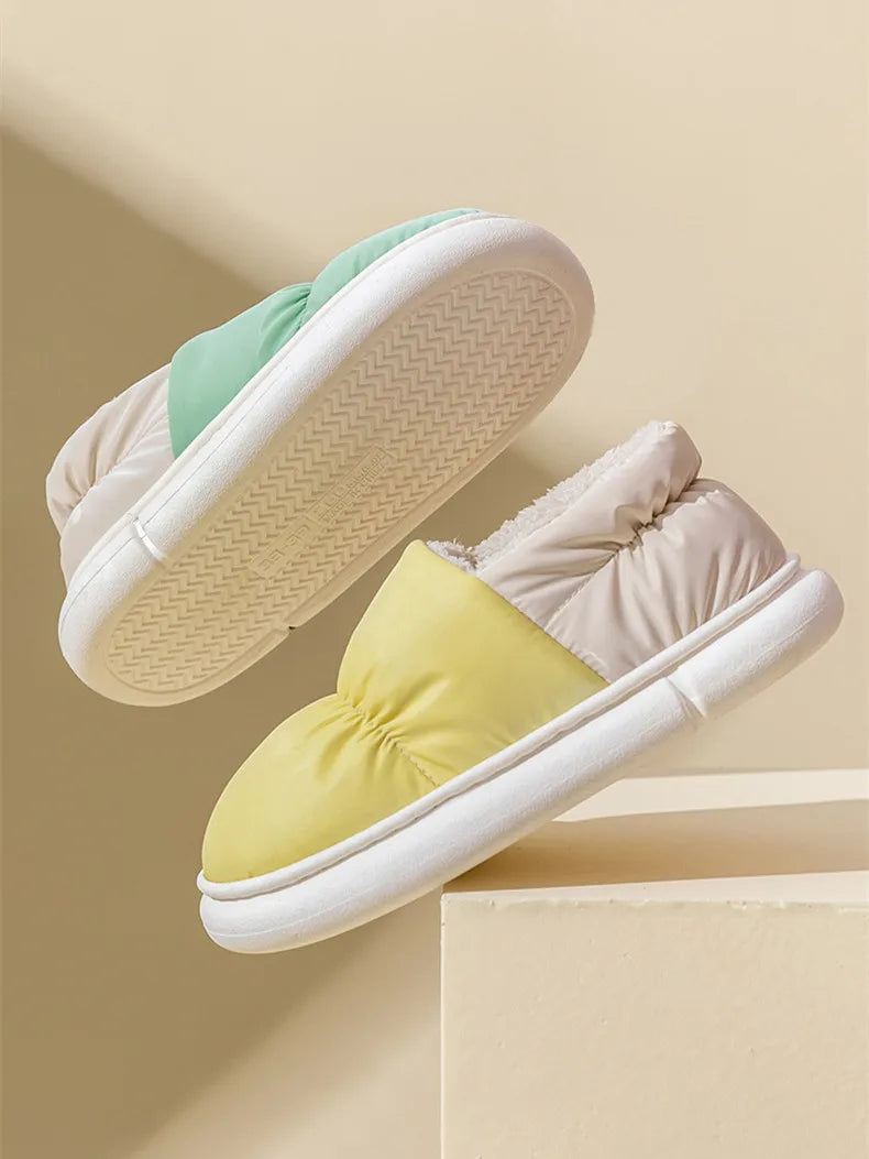 Big Size 48 49 Winter Warm Slippers Men Down Waterproof Soft Bottom Home Shoes Plush Women Indoor House Couples Anti Slip Slides