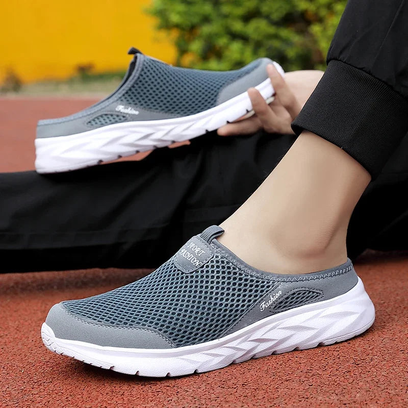 YRZL Mens Half Slippers Summer Breathable Mesh Mens Shoes Outdoor Casual Walking Shoes Large Flat Light Mesh Slippers Sandals