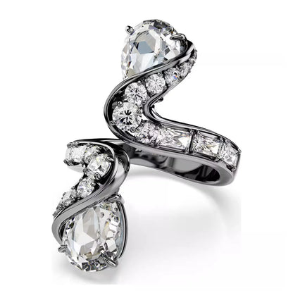 Original 2026 New Black Crystal Geometry Necklace Fine Jewelry Set Open Ring Necklace Earring Charms Black Jewelry for Women