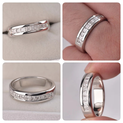 Newshe 925 Silver Certified Moissanite Mens Wedding Band Half Eternity Princess Cut Lab Created Diamond Ring Luxury Jewelry