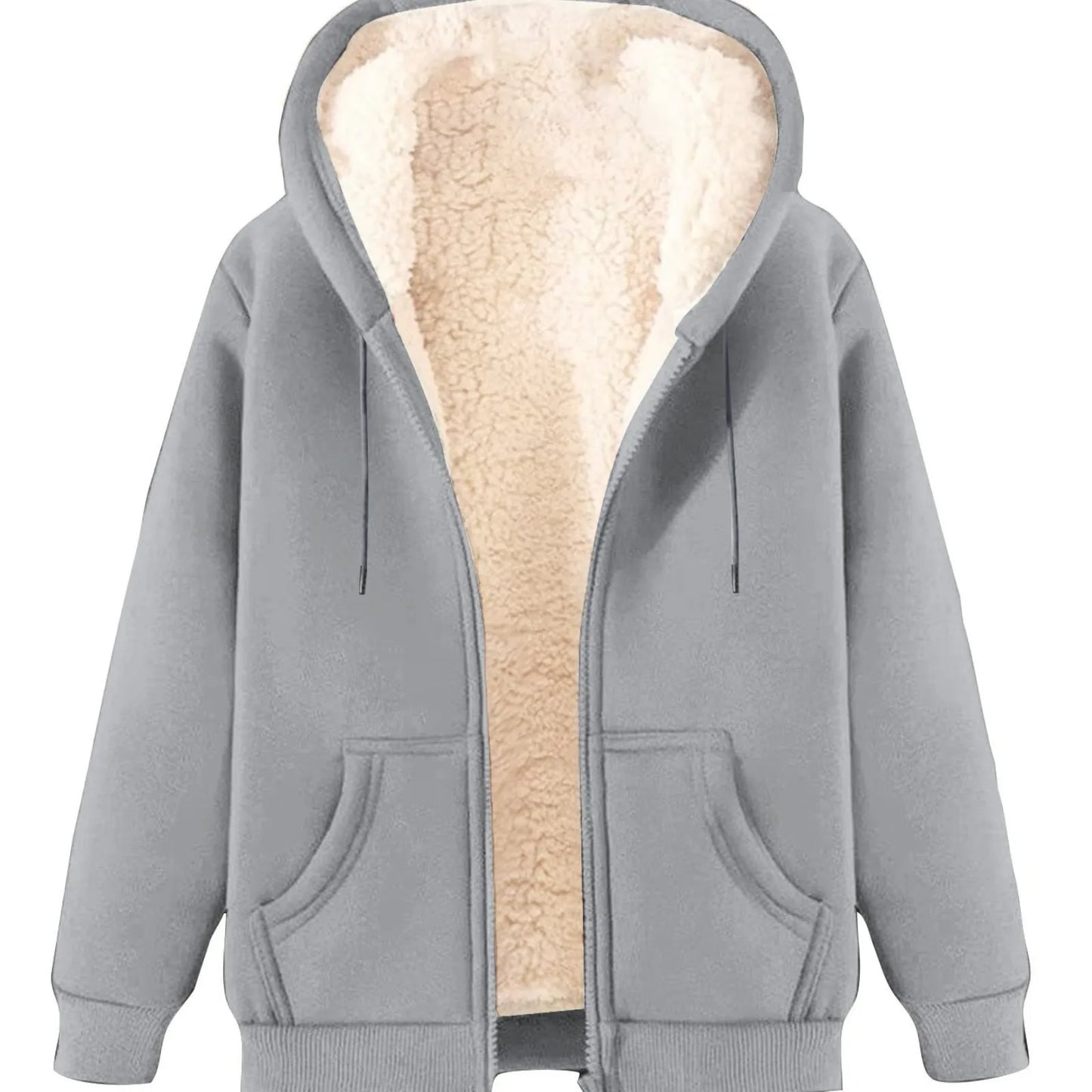 Women Solid Color Fleece Thickened Hoodies Large Size M-5XL Zip Up Warm Lined Thermal Sweatshirt Fall Winter Hooded With Pockets