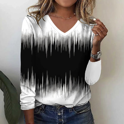 Summer new fashion 2025 women's casual long-sleeved printed T-shirt