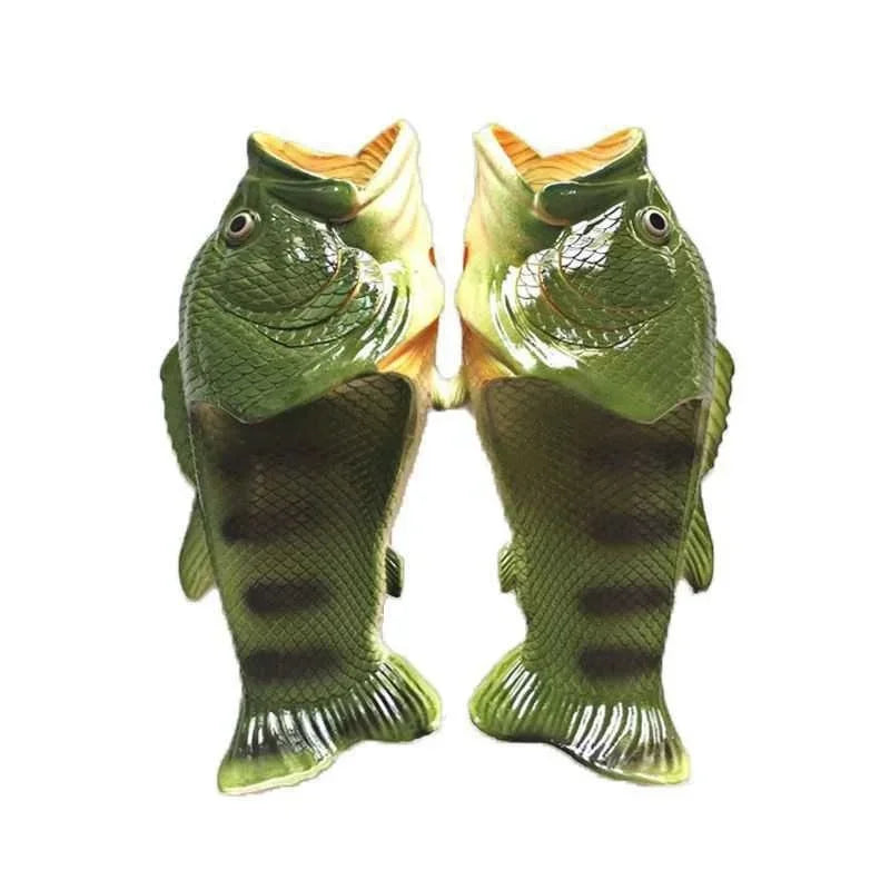 Fish Slippers New Women's Funny Creative Home Non-slip Fashion Salted Fish Word Drag Men's Trendy Slippers Outdoor Beach 2023
