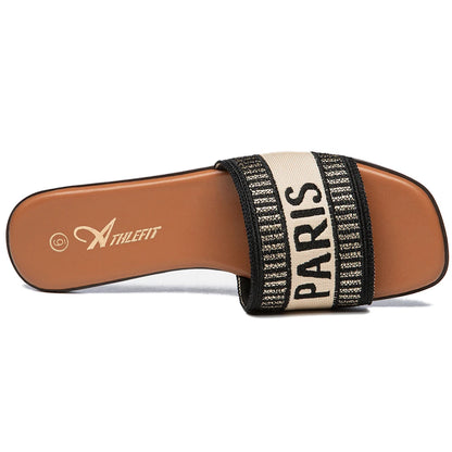 Summer Women Letter Flat Sandals Casual Comfortable Slip Slide 2024 Fashion Vintage Slippers Shoes Classic New