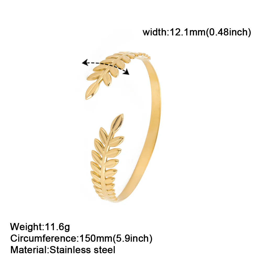 Skyrim Stainless Steel Greek Roman Laurel Leaf Bracelet for Women Gold Color Wheat Ears Boho Bangle Jewelry Valentine's Day Gift