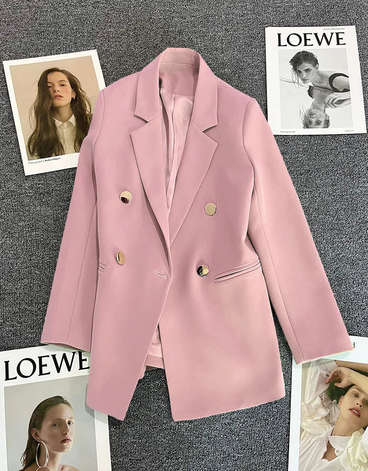 Autumn Blazer Elegant Women's Jacket Chic Casual Double Breasted Suit Korean Winter Fashion Coats Slim Fit Office Lady Outwear