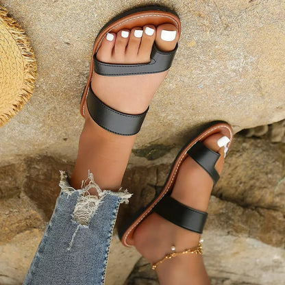 Summer Solid Color Flat Sandals Popular Open Toe Outdoor Slippers Casual Beach Women's Shoes Plus Size Slides