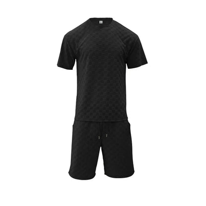 Men's Summer Checkered Loose Two-piece Sports Leisure Suit Short Sleeve T-shirt Shorts Casual Suit Plus Size Fashion Men's Suit