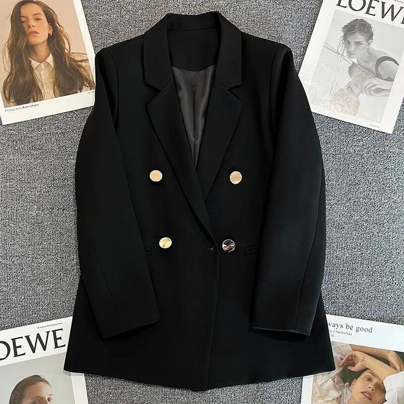 Autumn Blazer Elegant Women's Jacket Chic Casual Double Breasted Suit Korean Winter Fashion Coats Slim Fit Office Lady Outwear
