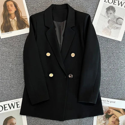 Autumn Blazer Elegant Women's Jacket Chic Casual Double Breasted Suit Korean Winter Fashion Coats Slim Fit Office Lady Outwear