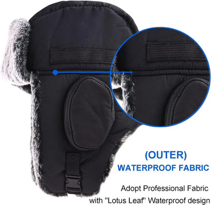 Winter Cozy Plush Ushanka Russian Hat Windproof Cold Proof Full Hood Earflap Hat Velvet Thick Thermal Hat 58-60cm