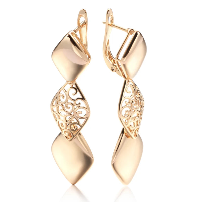 Glossy Long Dangle Earrings For Women SYOUJYO 585 Rose Gold Color English Buttons Luxury Bride Wedding Fine Jewelry Gift