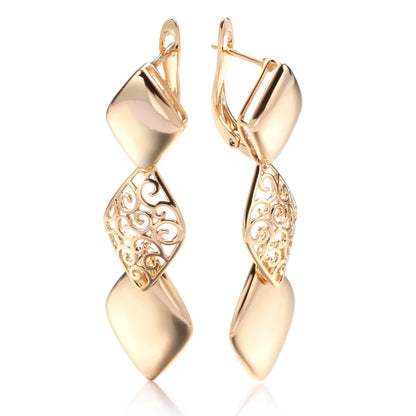 Glossy Long Dangle Earrings For Women SYOUJYO 585 Rose Gold Color English Buttons Luxury Bride Wedding Fine Jewelry Gift
