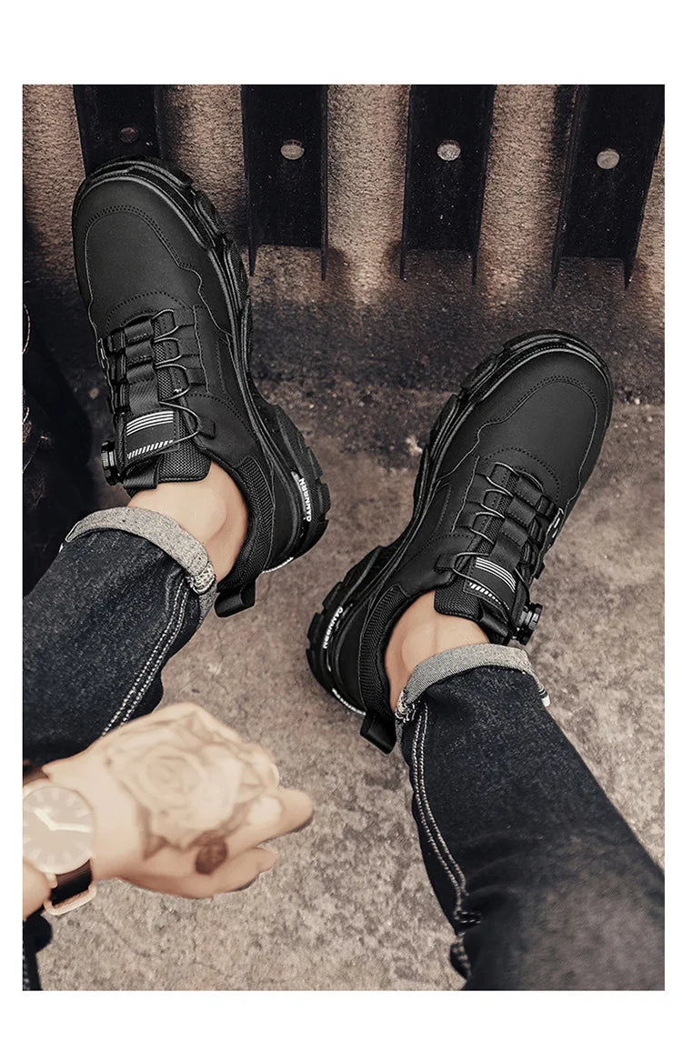 Autumn Men's Sneakers 2026 New Breathable Casual Shoes for Men Buttons Platform Vulcanzed Sneakers Shoes Non-slip Safety Shoes