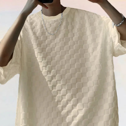 Men's Summer Checkered Loose Two-piece Sports Leisure Suit Short Sleeve T-shirt Shorts Casual Suit Plus Size Fashion Men's Suit