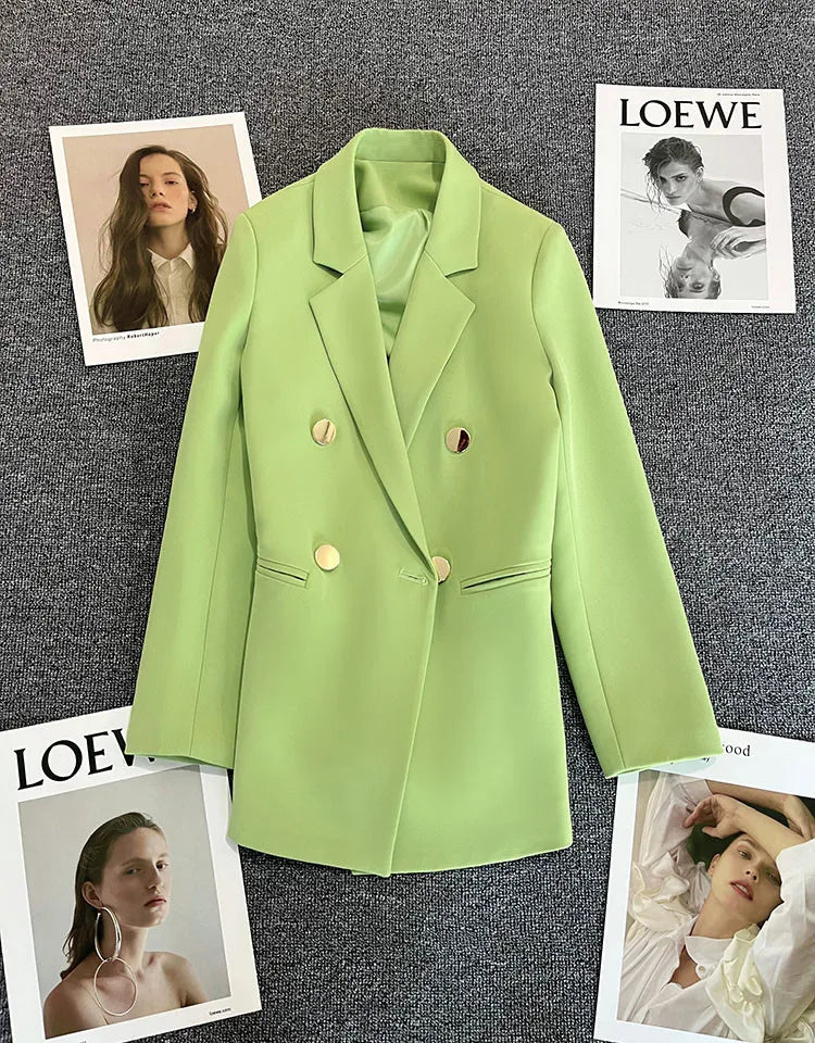 Autumn Blazer Elegant Women's Jacket Chic Casual Double Breasted Suit Korean Winter Fashion Coats Slim Fit Office Lady Outwear