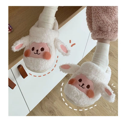Gacimy Winter Warm Cotton Slippers For Women Comfortable Cute Dog Furry Shoes Couple Indoor Soft Platform Bedroom Plush Slippers