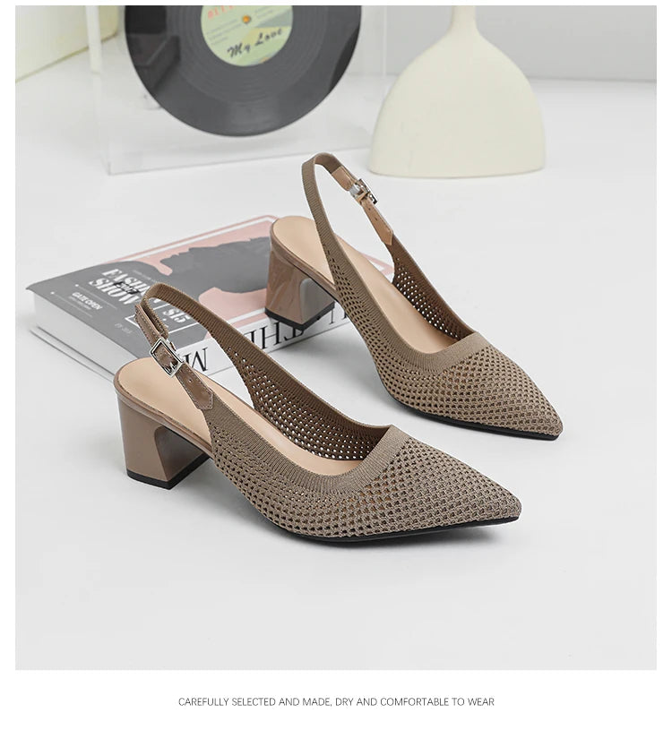 Summer Women's High Heel Sandals Knitted Small Hole Breathable Shoes 2025 New Style (6cm High)
