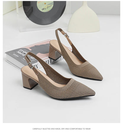 Summer Women's High Heel Sandals Knitted Small Hole Breathable Shoes 2025 New Style (6cm High)