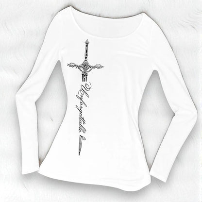 Gothic long T-shirt round neck retro rock punk millennium style top slim fit fashionable casual women's Y2K street women's top