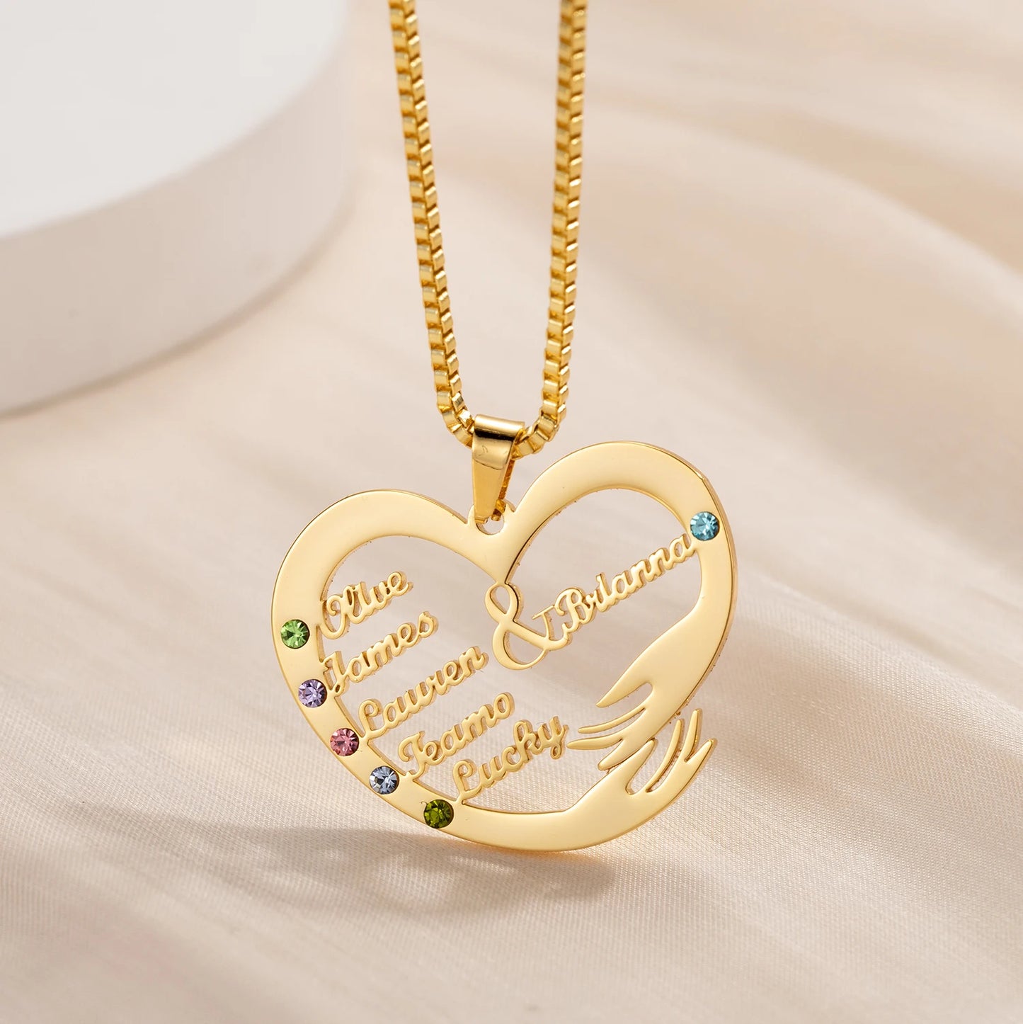 Qitian Custom Name Necklace With Birthstones Family Jewelry Personalized Heart Mother And Child Pendant Mother's Day Gift Chain
