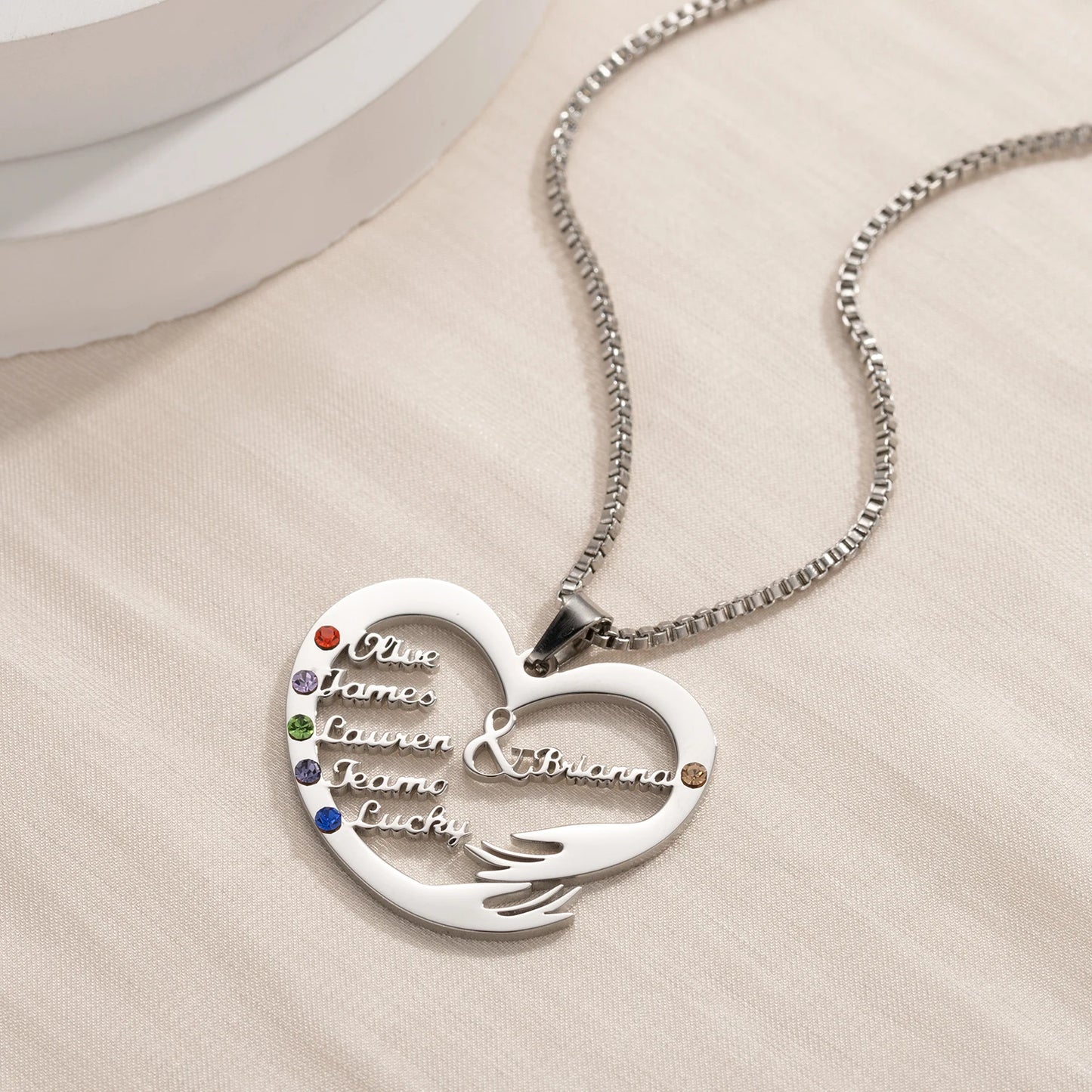 Qitian Custom Name Necklace With Birthstones Family Jewelry Personalized Heart Mother And Child Pendant Mother's Day Gift Chain