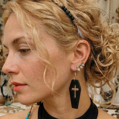 Acrylic Black Coffin Goth Earrings