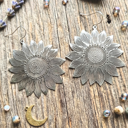Golden Hour Sunflower Statement Earrings - Gold and Silver Options