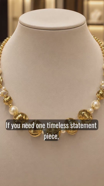 Elegant Gold-Tone Pearl Necklace – Timeless Fashion Jewelry